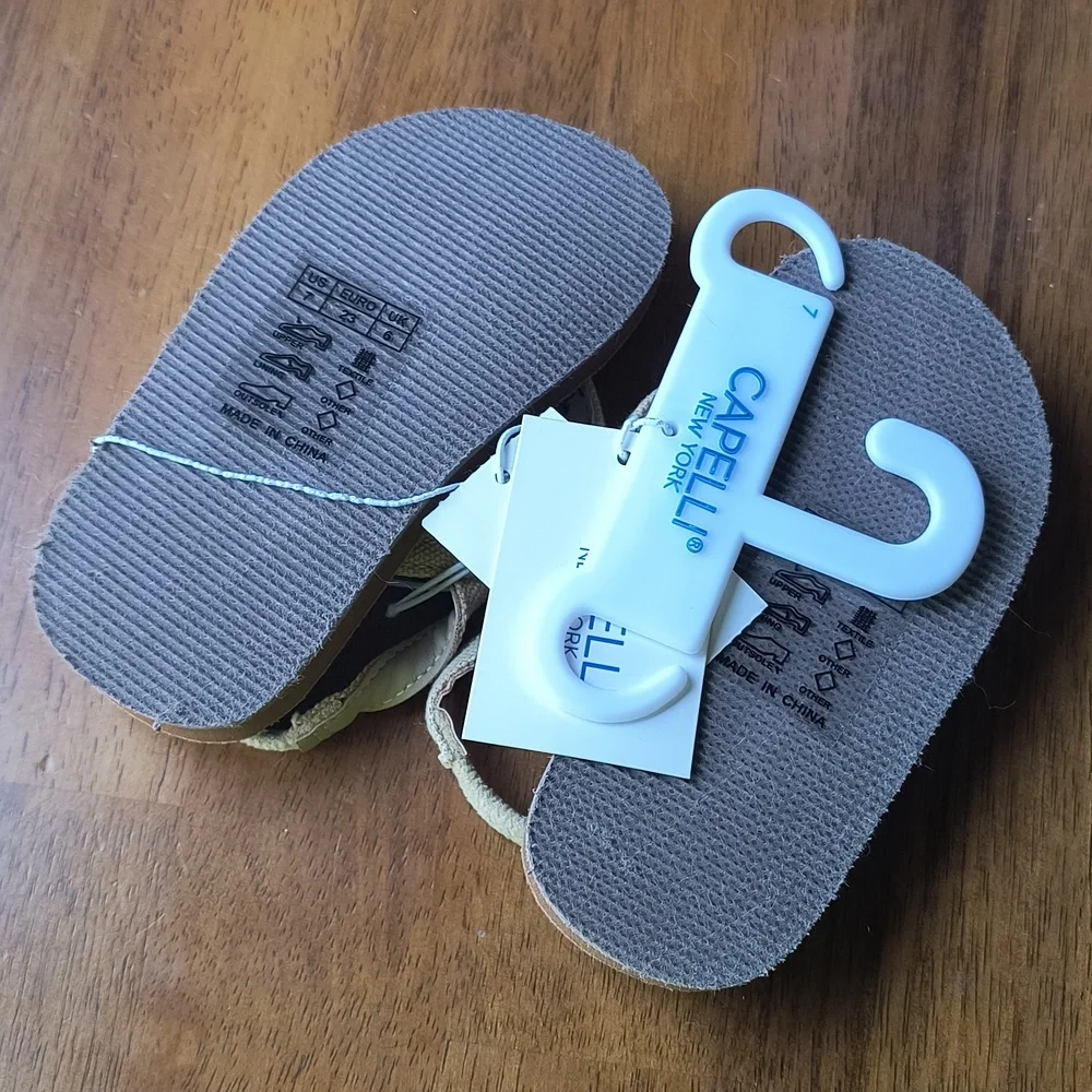 Capelli of New York Kids Beige Canvas Flip Flop Sandals